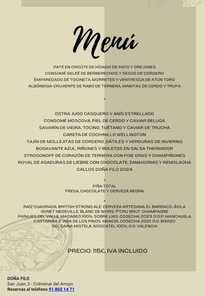 Noviembre Casquero Menu
